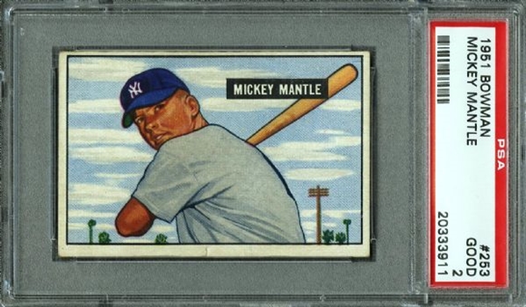 1951 Bowman #253 Mickey Mantle (Rookie Card) PSA Good 2